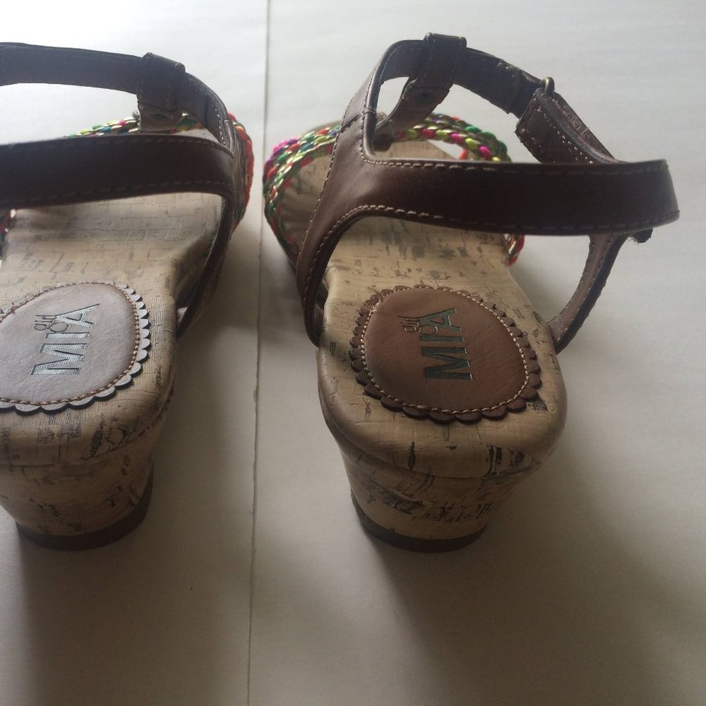 New Brown Sandals Girls 3 Wedge Shoe Neon Rainbow Multicolored - Picture 5 of 8
